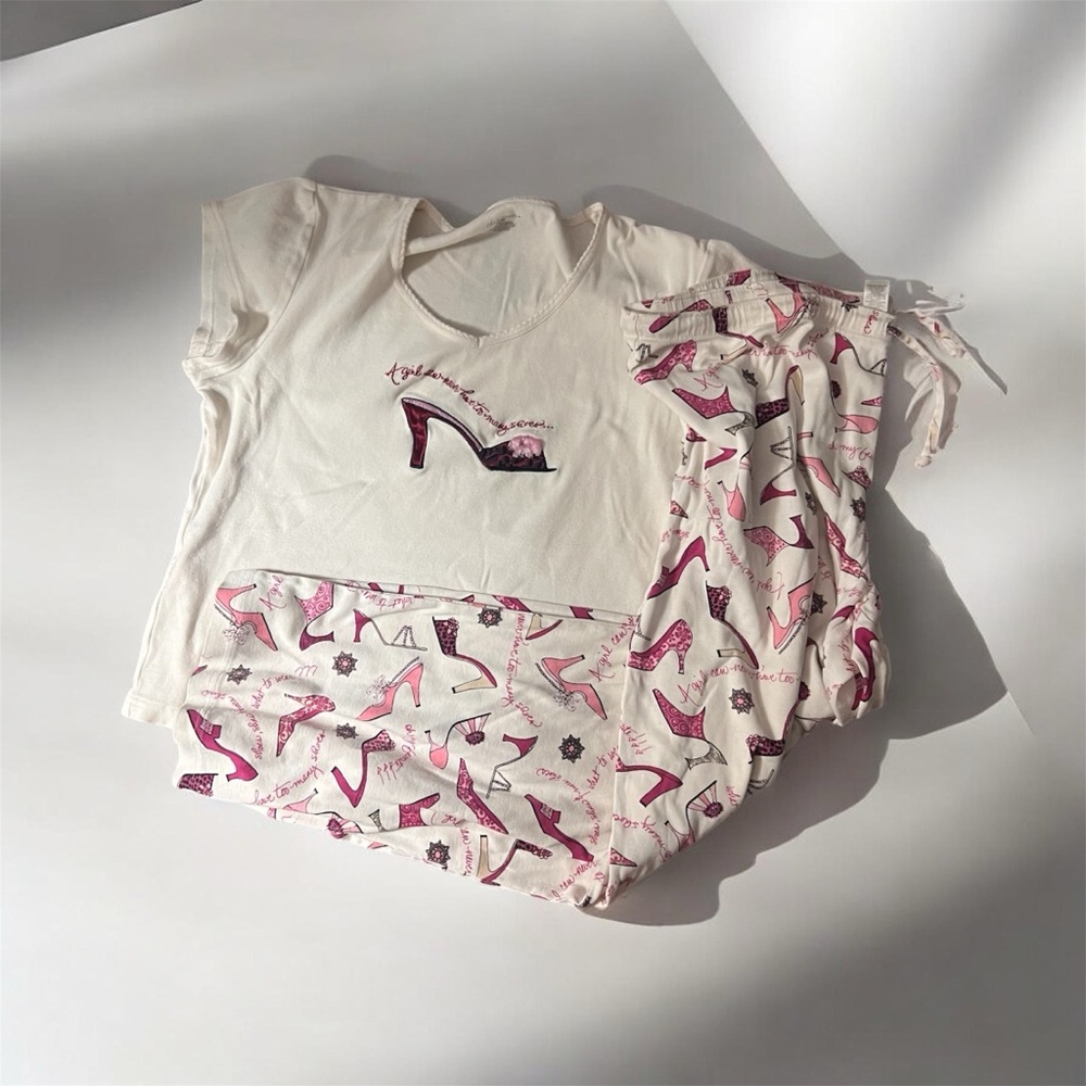 delicates Cream and Pink Shoe-Print Pajama Set 554